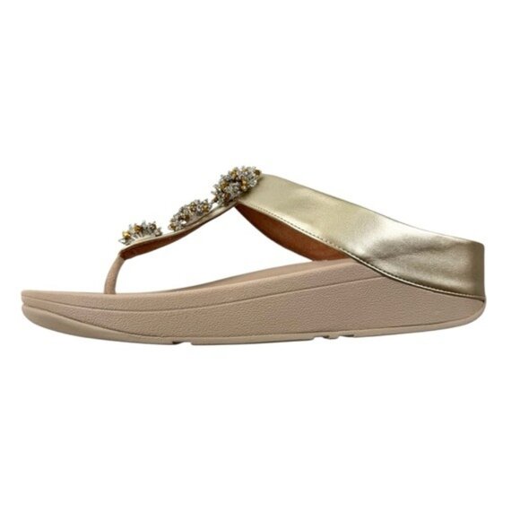 NWT FitFlop Arch Support Comfort Galaxy Wedge Beaded Flip Flop Platino Size 9 - Picture 8 of 16